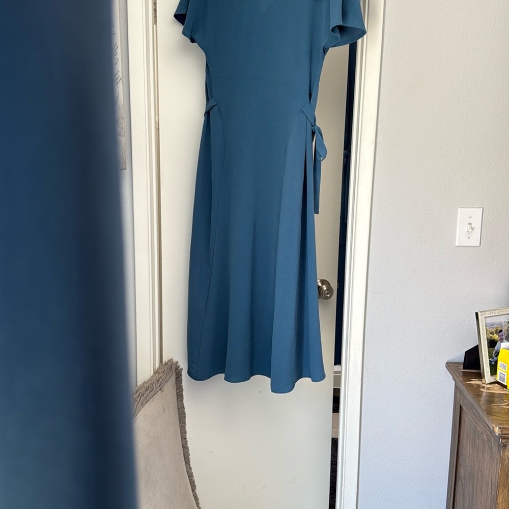 Zara Blue A-Line Flutter Sleeve Midi Dress